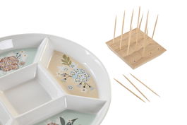 DKD Home Decor Ivy&daisy 2022 Aperitivo Tradicional Verde Beige Gres Bambú 23.5 x 3 x 23.5 cm