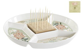 DKD Home Decor Bandeja de Aperitivo Gres y Bambú Verde y Beige