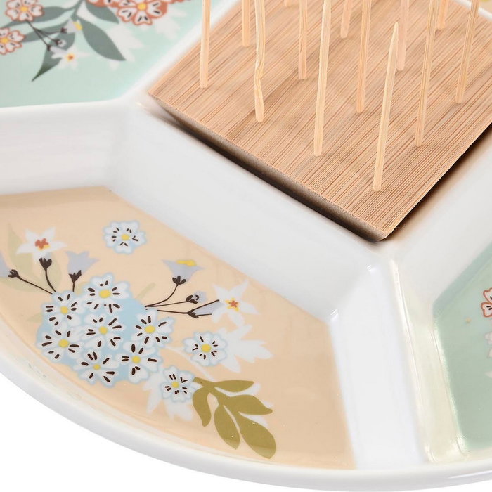 DKD Home Decor Bandeja de Aperitivo Gres y Bambú Verde y Beige