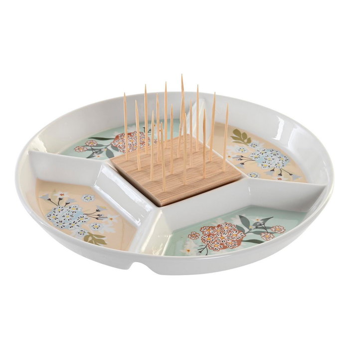 DKD Home Decor Bandeja de Aperitivo Gres y Bambú Verde y Beige