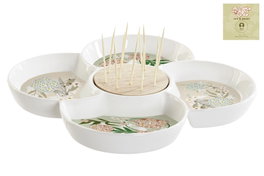 DKD Home Decor Ivy&daisy 2022 Aperitivo Tradicional Verde Beige Gres Bambú 22 x 22 x 3 cm