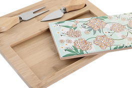 DKD Home Decor Tabla Aperitivo Tradicional Verde Beige Bambú Gres Set de 4 (20 x 1.2 x 24.5 cm)