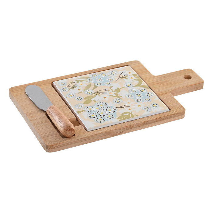 DKD Home Decor Set de 3 Tablas para Aperitivo Bambú y Gres Verde, Beige y Blanco