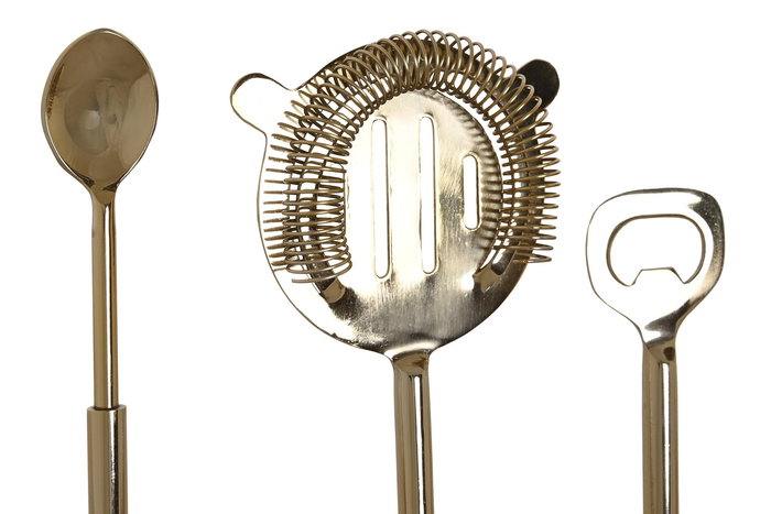 DKD Home Decor Set de 4 Vasos de Cóctel Glam Blanco y Dorado Inox y Mármol 3 x 21 x 10 cm