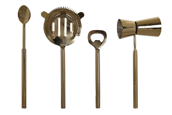 DKD Home Decor Set de 4 Vasos de Cóctel Glam Blanco y Dorado Inox y Mármol 3 x 21 x 10 cm