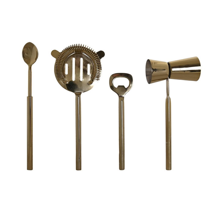 DKD Home Decor Set de Coctelería de 4 Piezas en Acero Inoxidable y Mármol Blanco y Dorado