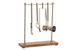 DKD Home Decor Set de 4 Platos Coctel Glam Plateado Natural Inox Acacia 25.5 x 30 cm