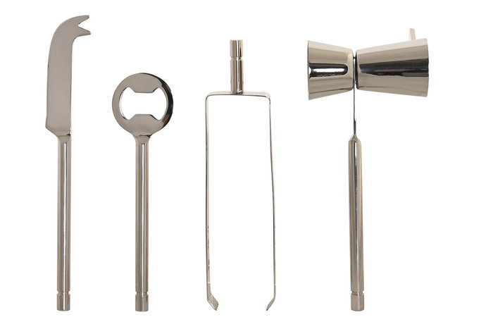 DKD Home Decor Set de 4 Platos Coctel Glam Plateado Natural Inox Acacia 25.5 x 30 cm