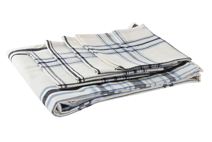 DKD Home Decor Mantel Set de 5 150 x 150 cm Azul Blanco Negro Cuadros Algodón Poliéster