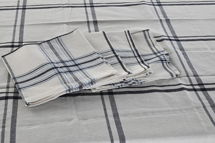 DKD Home Decor Set de 5 Manteles de Algodón Cuadros Azul, Blanco y Negro