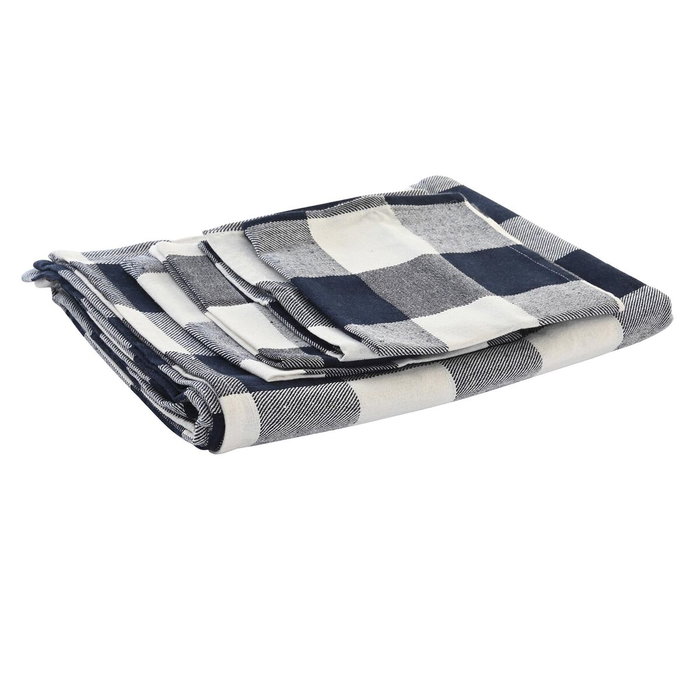 DKD Home Decor Mantel Azul Blanco 150x150 cm Set 5 Algodón Poliéster Hecho a Mano Cuadros