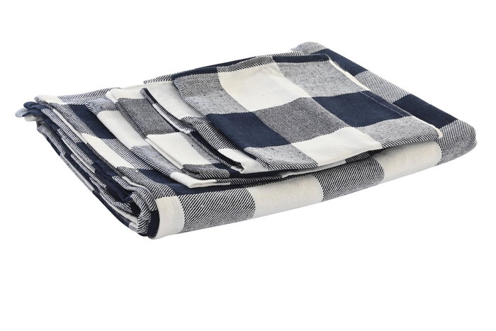 DKD Home Decor Mantel Azul Blanco 150x150 cm Set 5 Algodón Poliéster Hecho a Mano Cuadros