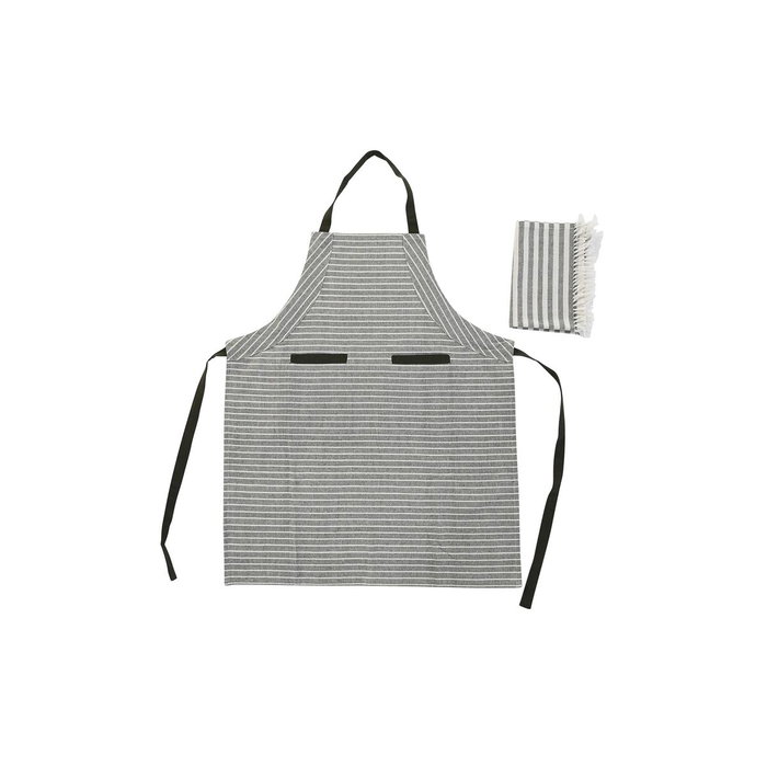 DKD Home Decor Set de 2 Delantales de Algodón con Rayas Verdes y Blancas