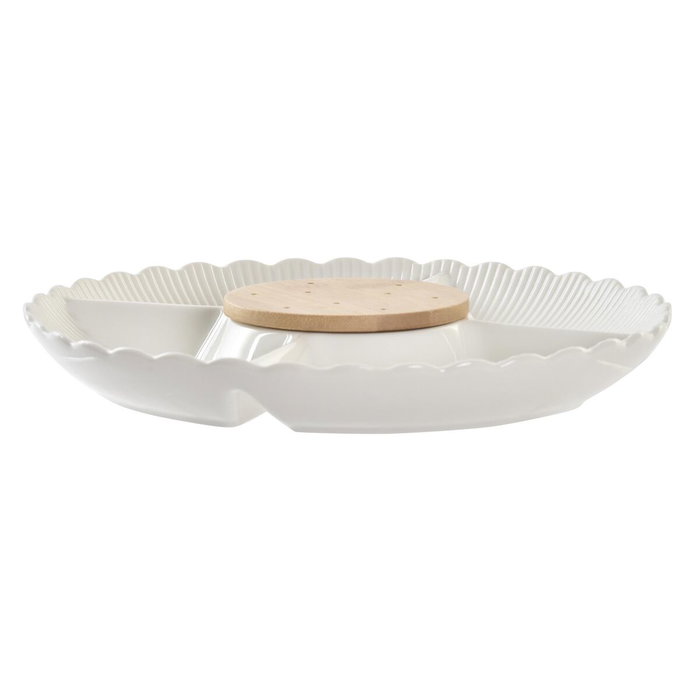 DKD Home Decor Bandeja de Porcelana y Bambú Blanco 25,5x25,5x3 cm DKD Home Decor Bandeja de Porcelana y Bambú Blanco 25,5x25,5x3 cm