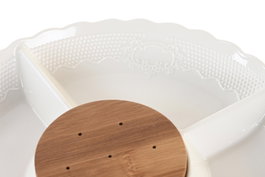 DKD Home Decor Bandeja de Porcelana y Bambú Blanco 25,5x25,5x3 cm
