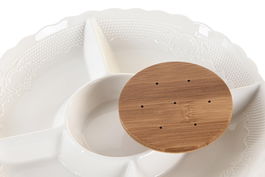 DKD Home Decor Bandeja Basicos Blanco Natural Porcelana Bambu 25.5 x 3 x 25.5 cm