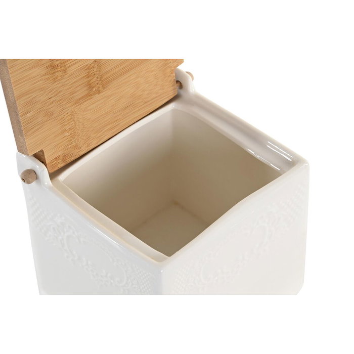 DKD Home Decor Salero de Porcelana y Bambú Blanco y Natural