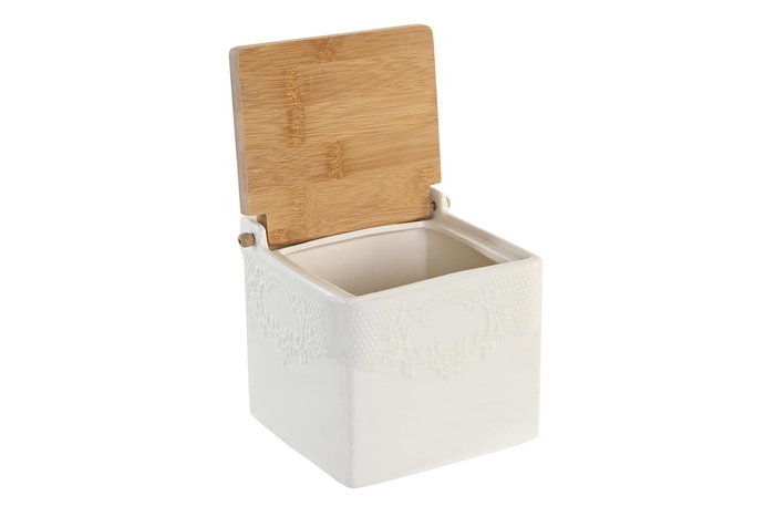 DKD Home Decor Salero Blanco Natural Porcelana Bambú 11.5 x 11.5 x 12 cm DKD Home Decor Salero Blanco Natural Porcelana Bambú 11.5 x 11.5 x 12 cm