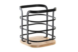 DKD Home Decor Cubertero de Acero y Bambú IRON BLACK Negro/Natural