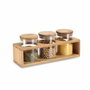 DKD Home Decor Set de 3 Botes de Borosilicato y Bambú Natural