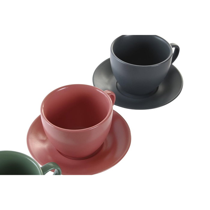 DKD Home Decor Set de Café LIANFENG 21, 6 Piezas, Verde, Gres y Rubberwood
