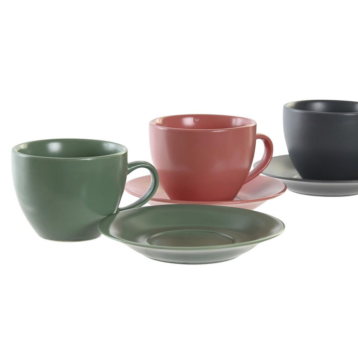 DKD Home Decor Set de Café LIANFENG 21, 6 Piezas, Verde, Gres y Rubberwood