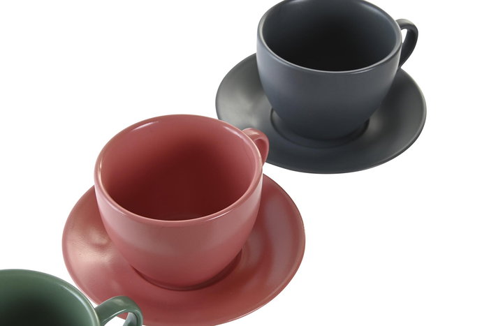 DKD Home Decor Lianfeng 21 Set de 6 Vasos de Café, Gres y Rubberwood, Verde y Rosa, 17 x 35 x 16 cm