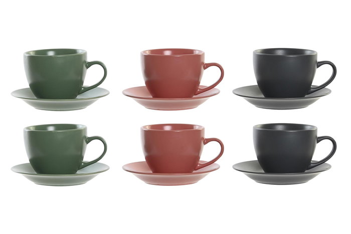 DKD Home Decor Lianfeng 21 Set de 6 Vasos de Café, Gres y Rubberwood, Verde y Rosa, 17 x 35 x 16 cm