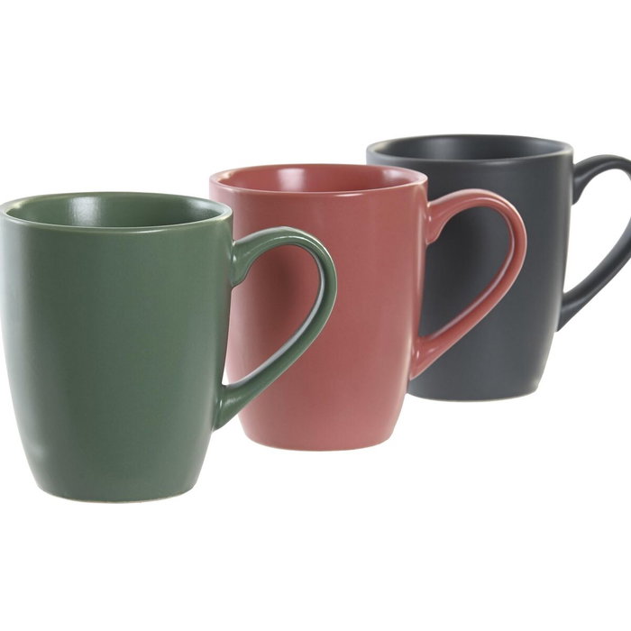 DKD Home Decor Set de 6 Tazas de Gres y Madera de Caucho Verde, 160 ml