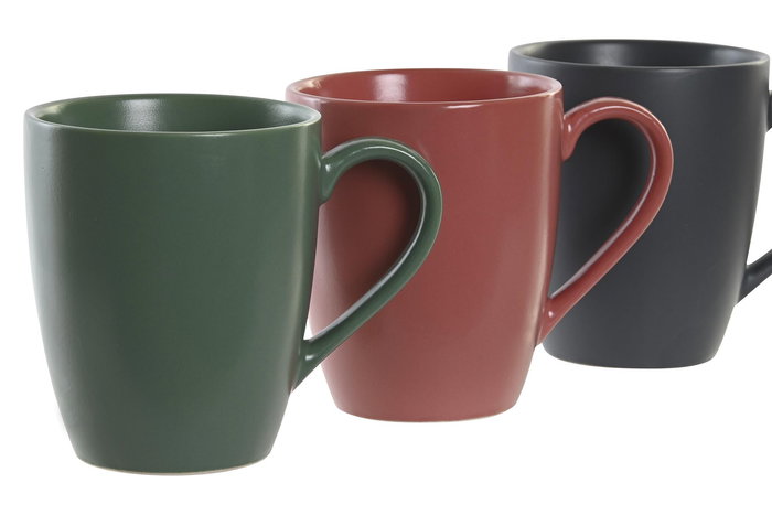 DKD Home Decor Lianfeng 21 Taza de Gres con Tapa Rubberwood, Set de 4, 300ml, Verde/Rosa/Gris Oscuro, 13 x 31 x 19 cm