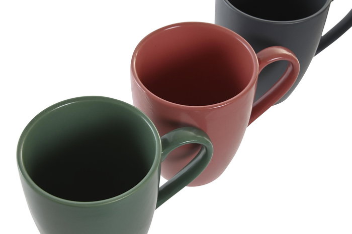 DKD Home Decor Lianfeng 21 Taza de Gres con Tapa Rubberwood, Set de 4, 300ml, Verde/Rosa/Gris Oscuro, 13 x 31 x 19 cm