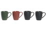 DKD Home Decor Lianfeng 21 Taza de Gres con Tapa Rubberwood, Set de 4, 300ml, Verde/Rosa/Gris Oscuro, 13 x 31 x 19 cm