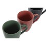 DKD Home Decor Set de 4 Tazas de Gres y Rubberwood Verde, 300 ml
