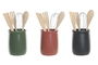 DKD Home Decor Lianfeng 21 Bote Utensilios Gres Rubberwood Set 5 Verde Rosa Gris Oscuro Natural 10x10x14 cm