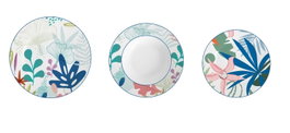 DKD Home Decor Set de Vajilla de Porcelana 18 Piezas Hojas Azul y Verde