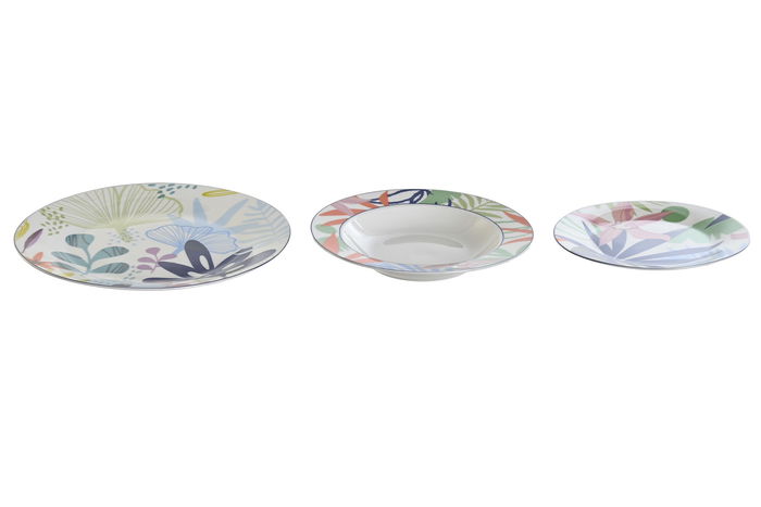 DKD Home Decor Vajilla Porcelana Set 18 Piezas Azul Verde Hojas 27 x 27 x 3 cm