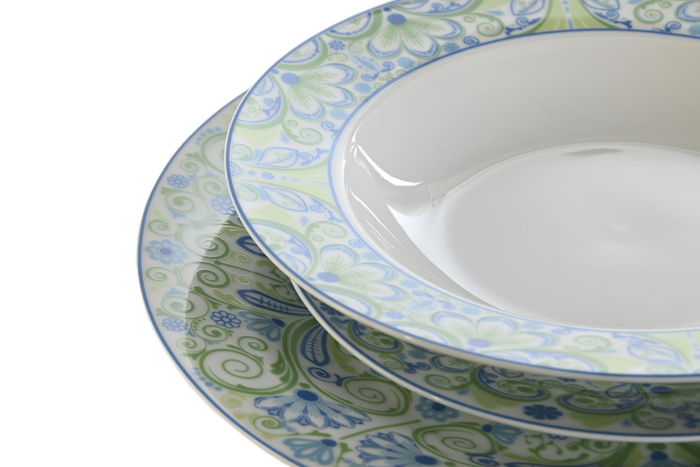 DKD Home Decor Vajilla Árabe Verde Azul Porcelana Set de 18 Piezas