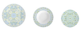 DKD Home Decor Set de Vajilla de Porcelana de 18 Piezas Azulejos Verde y Azul