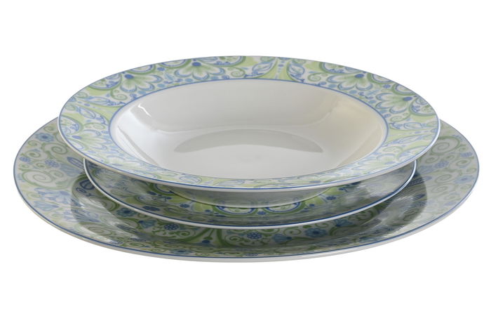 DKD Home Decor Vajilla Árabe Verde Azul Porcelana Set de 18 Piezas