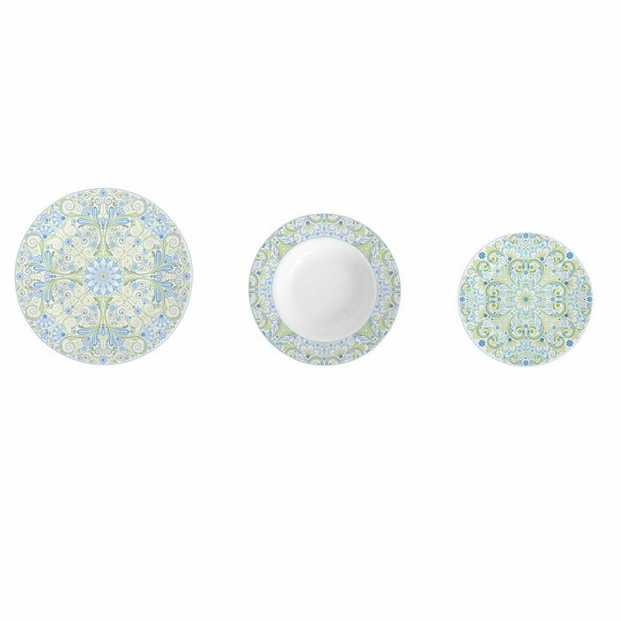 DKD Home Decor Set de Vajilla de Porcelana de 18 Piezas Azulejos Verde y Azul