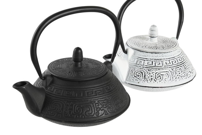 DKD Home Decor Set de 2 Teteras de Hierro Colado e Inox, 1,2L, Negro y Blanco