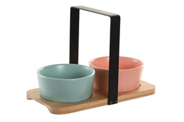 DKD Home Decor Set de Aperitivo de 3 Piezas de Bambú y Porcelana