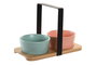 DKD Home Decor Set de Aperitivo de 3 Piezas de Bambú y Porcelana