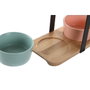 DKD Home Decor Set de Aperitivo de 3 Piezas de Bambú y Porcelana