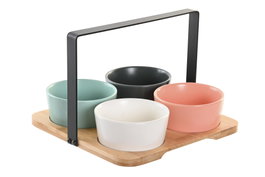 DKD Home Decor Set de Aperitivo 5 piezas de Bambú y Porcelana 20x20x14 cm Multicolor y Natural