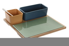 DKD Home Decor Set de Aperitivo de 5 Piezas en Bambú y Porcelana Multicolor