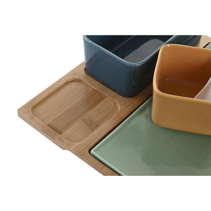 DKD Home Decor Set de Aperitivo de 5 Piezas en Bambú y Porcelana Multicolor