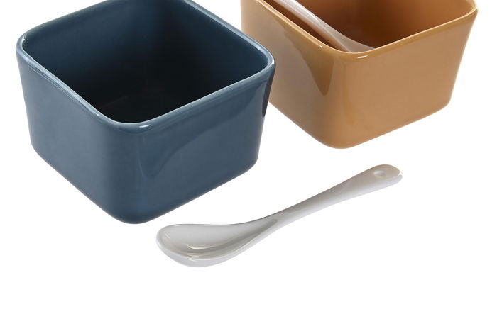 DKD Home Decor Aperitivo Multicolor Natural Bambú Porcelana Set de 6 Piezas 21 x 31 x 6 cm Apto para Microondas y Lavavajillas