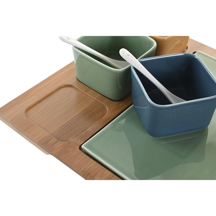 DKD Home Decor Set de Aperitivo 8 Piezas Bambú y Porcelana Multicolor