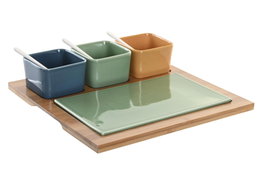 DKD Home Decor Set de Aperitivo 8 Piezas Bambú y Porcelana Multicolor